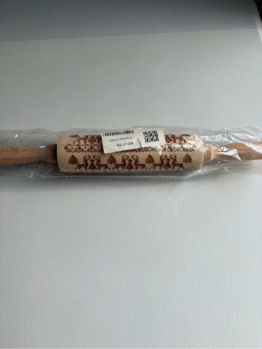 Laser Engraved Wooden Rolling Pin Christmas Embossed Pattern 14 Inch New